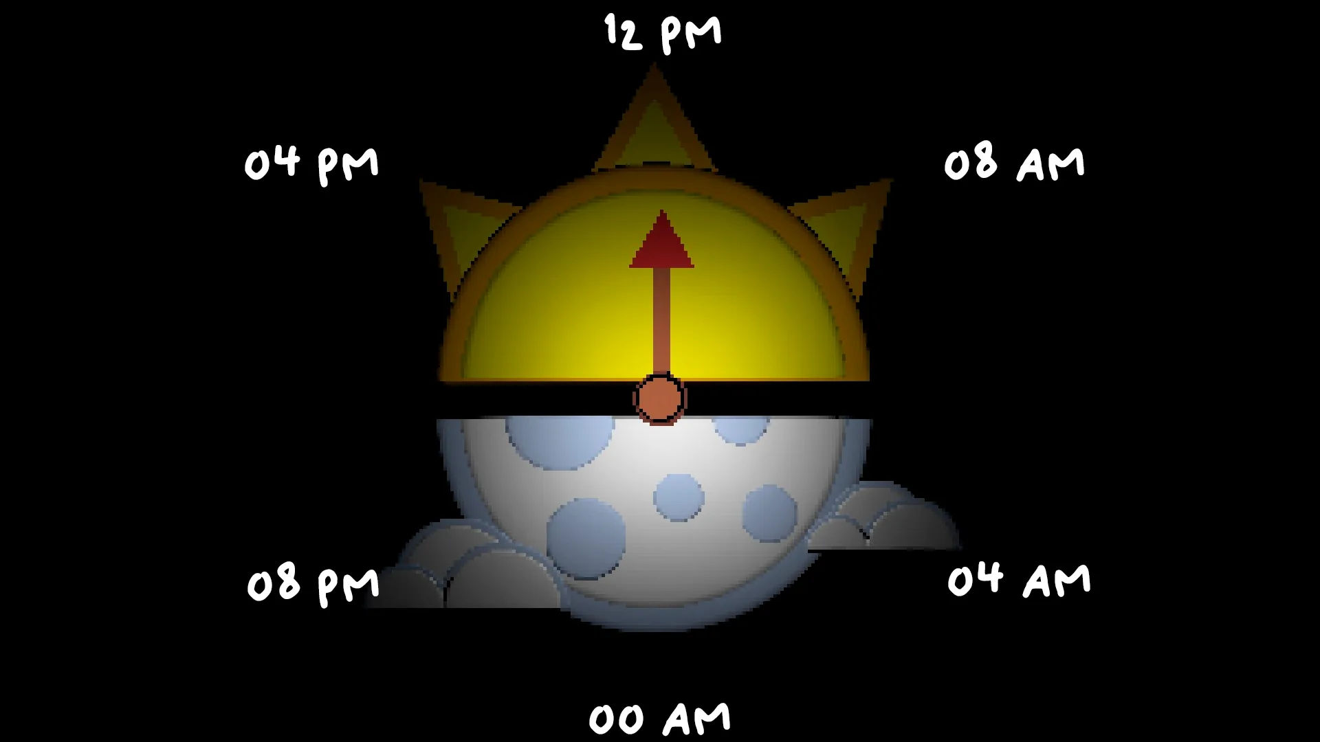 Timesville fishing clock showing six time slots